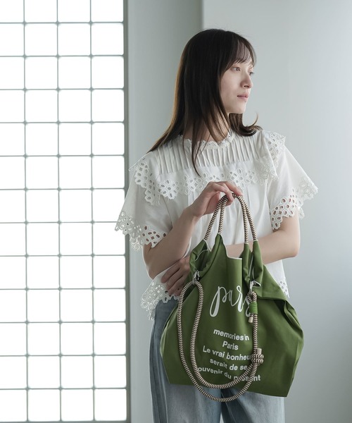 mili an deni（ミリアンデニ）の「3WAYロゴプリントロープトートバッグ（ショルダーバッグ・レディース・カーキ/サックスブルー/エメラルド/ライトベージュ・F）」の10枚目の写真