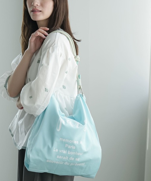 mili an deni（ミリアンデニ）の「3WAYロゴプリントロープトートバッグ（ショルダーバッグ・レディース・カーキ/サックスブルー/エメラルド/ライトベージュ・F）」の14枚目の写真