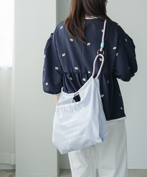 mili an deni（ミリアンデニ）の「3WAYロゴプリントロープトートバッグ（ショルダーバッグ・レディース・カーキ/サックスブルー/エメラルド/ライトベージュ・F）」の19枚目の写真