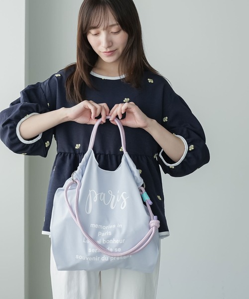 mili an deni（ミリアンデニ）の「3WAYロゴプリントロープトートバッグ（ショルダーバッグ・レディース・カーキ/サックスブルー/エメラルド/ライトベージュ・F）」の20枚目の写真
