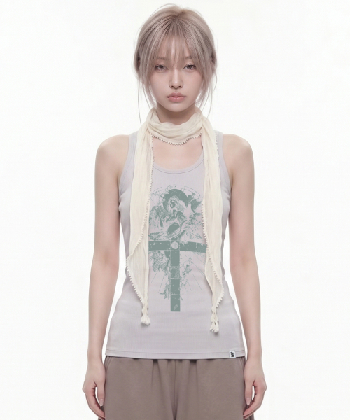 GRAVER（グレーバー）の「[サン]SAINT ソリッドマンゴーノースリーブ_2カラー（Tシャツ/カットソー・レディース・ライトグレー/ブラック・ONE SIZE）」の8枚目の写真