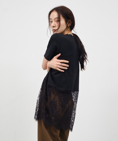Shelly island(シェリーアイランド)の「総レースドッキングTシャツ(Tシャツ/カットソー・レディース・ホワイト/ブラック・FREE)」の1枚目の写真