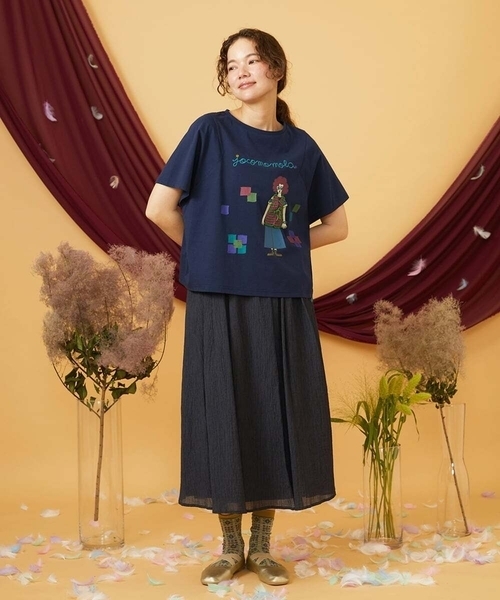 Jocomomola(ホコモモラ)の「【接触冷感】Amigo ガールプリントTシャツ(Tシャツ/カットソー・レディース・ネイビー/クリーム・40)」の11枚目の写真