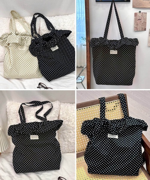 Miniministore（ミニミニストア）の「ドット柄トートバッグレディース 大容量鞄（トートバッグ・レディース・ブラック/アイボリー・FREE）」の5枚目の写真