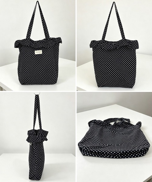 Miniministore（ミニミニストア）の「ドット柄トートバッグレディース 大容量鞄（トートバッグ・レディース・ブラック/アイボリー・FREE）」の6枚目の写真