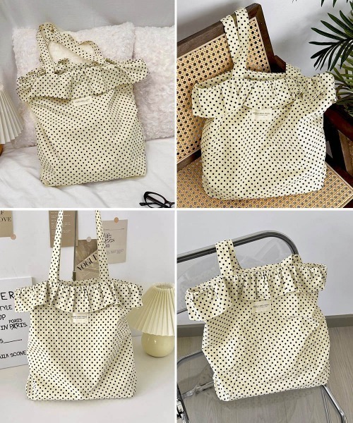 Miniministore（ミニミニストア）の「ドット柄トートバッグレディース 大容量鞄（トートバッグ・レディース・ブラック/アイボリー・FREE）」の7枚目の写真