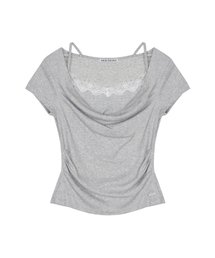 LACE LAYERED COWL TOP_GRAY