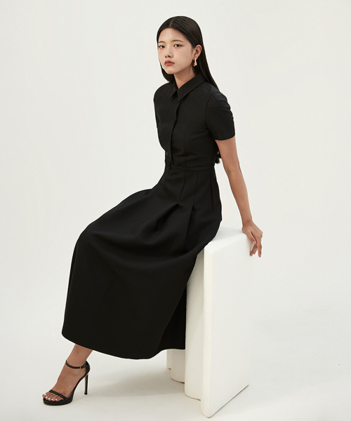 HAGAHI(ハガヒ)の「ベルト付きロングドレス - ブラック(ワンピース・レディース・ブラック・2/4/6)」の1枚目の写真