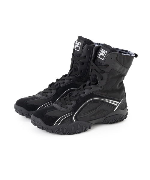 FILA(フィラ)の「FILA ECHAPPE MS HI / フィラエシャッペエムエスハイ(スニーカー・レディース・ブラック×シルバー・25.5cm/26.0cm/23.0cm/23.5cm/24.0cm/24.5cm/25.0cm)」の1枚目の写真
