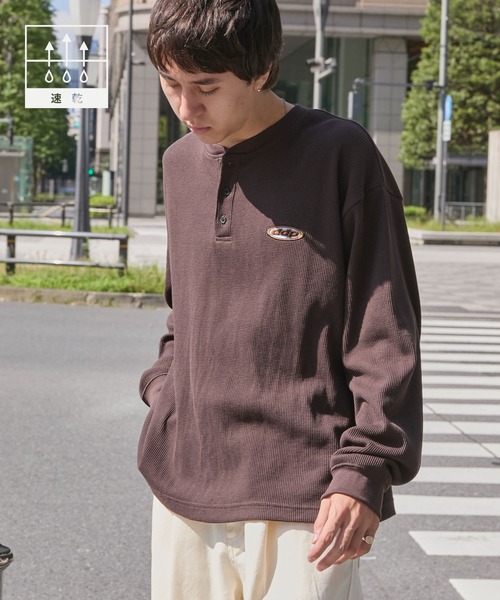 ddp(ディーディーピー)の「ddp/ディーディーピー 別注 サークルロゴ刺繍 サーマル ヘンリーネック長袖Tシャツ(Tシャツ/カットソー・メンズ・カモフラージュ/杢グレー/ダークネイビー/ブラック/カーキ/ブラウン・M/L)」の9枚目の写真