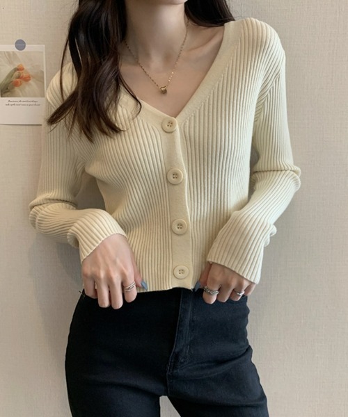 SEU(エスイーユー)の「【着回し万能】 ショート丈カーディガン Vネックリブニット 【オフィスカジュアル】【きれいめカジュアル】 春 秋 冬レディース韓国風(カーディガン/ボレロ・レディース・ベージュ/ホワイト/グレー/ブラック・フリー)」の10枚目の写真