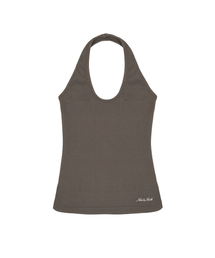 ESSENTIAL HALTER TOP_BROWN
