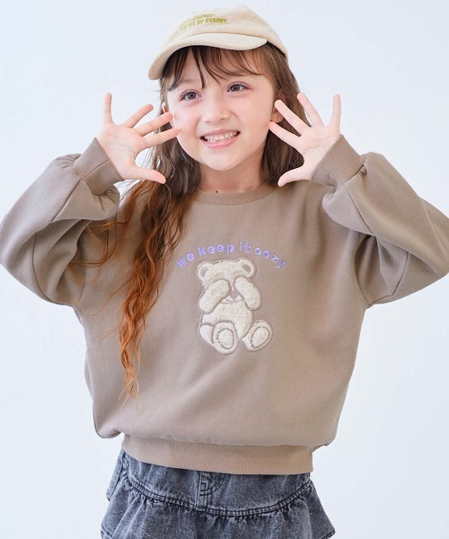 devirock（デビロック）の「ふわふわボアモチーフ 裏起毛 ガールズトレーナー（スウェット）」｜ベージュ系