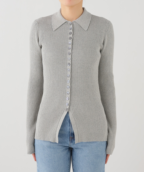 journal standard L'essage(ジャーナルスタンダードレサージュ)の「ROHE/ローエ Elongated rib cardigan カーディガン(ニット/セーター・レディース・ライトグレー・36)」の1枚目の写真