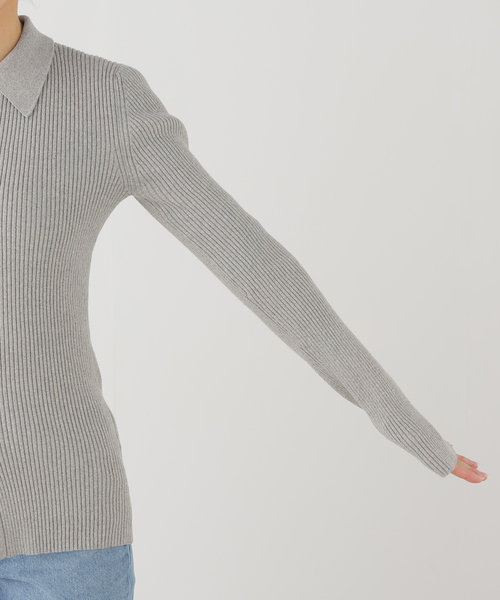 journal standard L'essage(ジャーナルスタンダードレサージュ)の「ROHE/ローエ Elongated rib cardigan カーディガン(ニット/セーター・レディース・ライトグレー・36)」の4枚目の写真