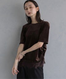 【&ｇ'aime 】シアーベロア裾レーストップス　Sheer Velour Lace-Trimmed Top