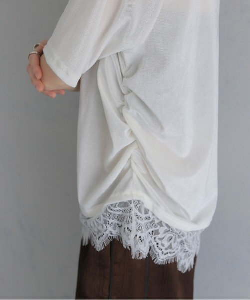 &g'aime(アンジェム)の「【&g'aime 】シアーベロア裾レーストップス Sheer Velour Lace-Trimmed Top(Tシャツ/カットソー・レディース・オフホワイト/ブラウン/ブラック・FREE)」の11枚目の写真