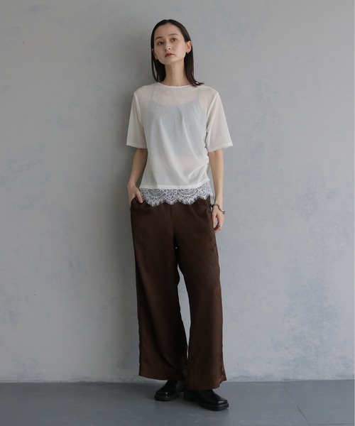 &g'aime(アンジェム)の「【&g'aime 】シアーベロア裾レーストップス Sheer Velour Lace-Trimmed Top(Tシャツ/カットソー・レディース・オフホワイト/ブラウン/ブラック・FREE)」の12枚目の写真