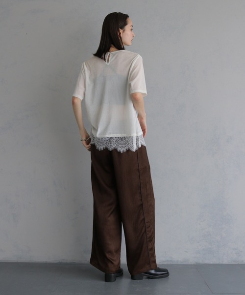 &g'aime(アンジェム)の「【&g'aime 】シアーベロア裾レーストップス Sheer Velour Lace-Trimmed Top(Tシャツ/カットソー・レディース・オフホワイト/ブラウン/ブラック・FREE)」の14枚目の写真