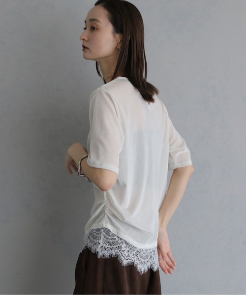 &g'aime(アンジェム)の「【&g'aime 】シアーベロア裾レーストップス Sheer Velour Lace-Trimmed Top(Tシャツ/カットソー・レディース・オフホワイト/ブラウン/ブラック・FREE)」の8枚目の写真