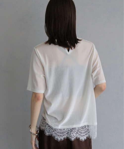 &g'aime(アンジェム)の「【&g'aime 】シアーベロア裾レーストップス Sheer Velour Lace-Trimmed Top(Tシャツ/カットソー・レディース・オフホワイト/ブラウン/ブラック・FREE)」の9枚目の写真