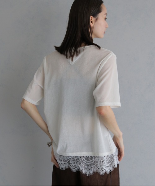 &g'aime(アンジェム)の「【&g'aime 】シアーベロア裾レーストップス Sheer Velour Lace-Trimmed Top(Tシャツ/カットソー・レディース・オフホワイト/ブラウン/ブラック・FREE)」の10枚目の写真