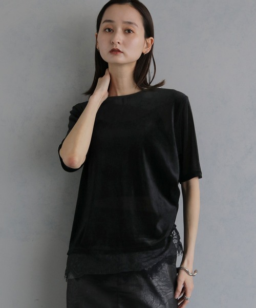 &g'aime(アンジェム)の「【&g'aime 】シアーベロア裾レーストップス Sheer Velour Lace-Trimmed Top(Tシャツ/カットソー・レディース・オフホワイト/ブラウン/ブラック・FREE)」の15枚目の写真
