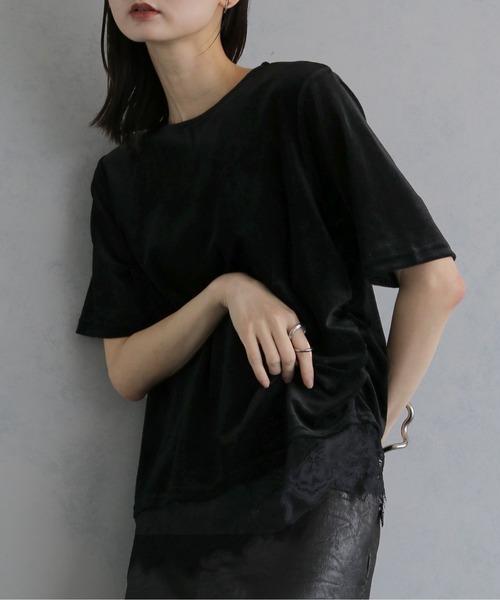 &g'aime(アンジェム)の「【&g'aime 】シアーベロア裾レーストップス Sheer Velour Lace-Trimmed Top(Tシャツ/カットソー・レディース・オフホワイト/ブラウン/ブラック・FREE)」の18枚目の写真