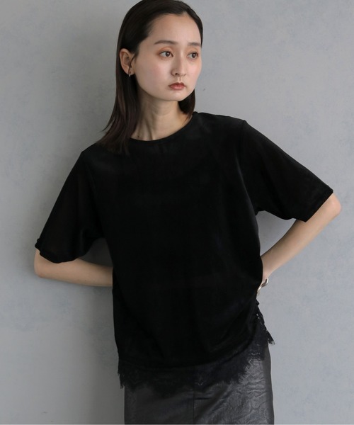 &g'aime(アンジェム)の「【&g'aime 】シアーベロア裾レーストップス Sheer Velour Lace-Trimmed Top(Tシャツ/カットソー・レディース・オフホワイト/ブラウン/ブラック・FREE)」の17枚目の写真