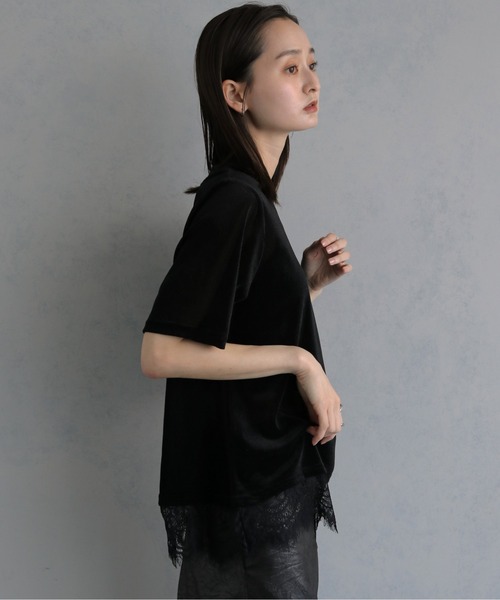 &g'aime(アンジェム)の「【&g'aime 】シアーベロア裾レーストップス Sheer Velour Lace-Trimmed Top(Tシャツ/カットソー・レディース・オフホワイト/ブラウン/ブラック・FREE)」の19枚目の写真
