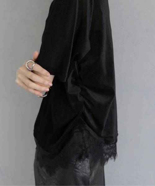 &g'aime(アンジェム)の「【&g'aime 】シアーベロア裾レーストップス Sheer Velour Lace-Trimmed Top(Tシャツ/カットソー・レディース・オフホワイト/ブラウン/ブラック・FREE)」の22枚目の写真