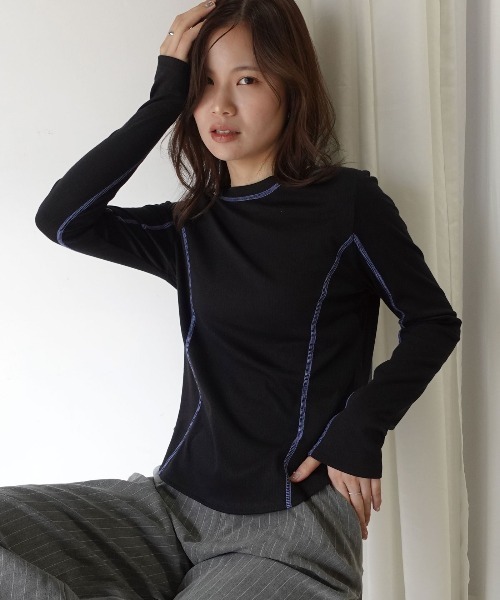 CORNERS（コーナーズ）の「メランジリブバイカラートップス（Tシャツ/カットソー・レディース・ブラウン/グレー/ブラック/ベージュ系その他・M）」の2枚目の写真