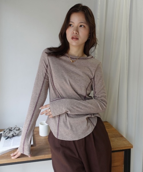CORNERS（コーナーズ）の「メランジリブバイカラートップス（Tシャツ/カットソー・レディース・ブラウン/グレー/ブラック/ベージュ系その他・M）」の9枚目の写真