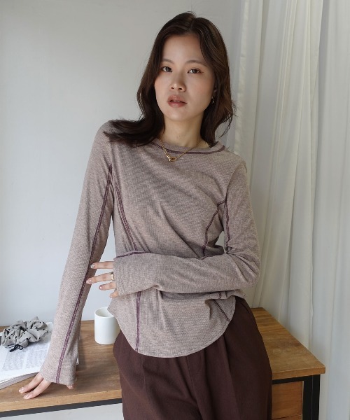 CORNERS（コーナーズ）の「メランジリブバイカラートップス（Tシャツ/カットソー・レディース・ブラウン/グレー/ブラック/ベージュ系その他・M）」の10枚目の写真