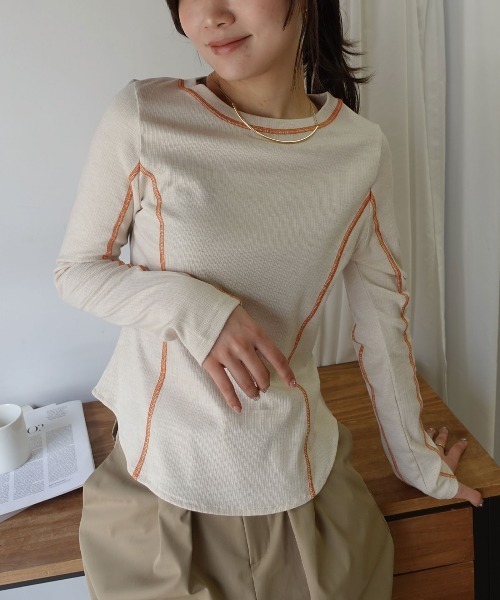 CORNERS（コーナーズ）の「メランジリブバイカラートップス（Tシャツ/カットソー・レディース・ブラウン/グレー/ブラック/ベージュ系その他・M）」の11枚目の写真