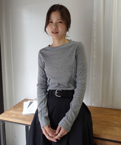 CORNERS（コーナーズ）の「メランジリブバイカラートップス（Tシャツ/カットソー・レディース・ブラウン/グレー/ブラック/ベージュ系その他・M）」の14枚目の写真