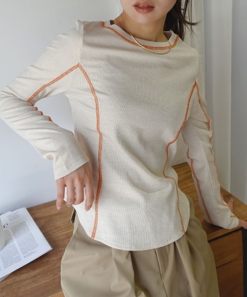 CORNERS（コーナーズ）の「メランジリブバイカラートップス（Tシャツ/カットソー・レディース・ブラウン/グレー/ブラック/ベージュ系その他・M）」の15枚目の写真