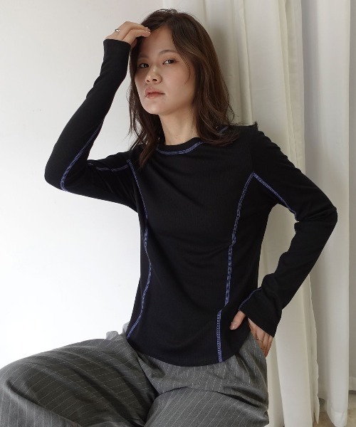 CORNERS（コーナーズ）の「メランジリブバイカラートップス（Tシャツ/カットソー・レディース・ブラウン/グレー/ブラック/ベージュ系その他・M）」の16枚目の写真