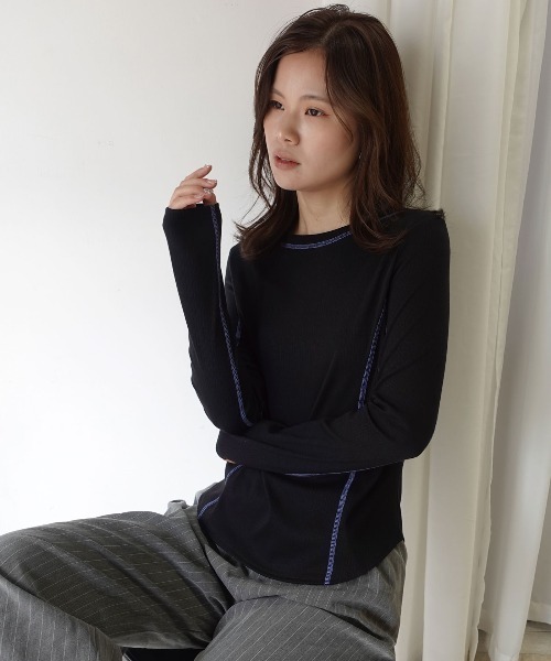 CORNERS（コーナーズ）の「メランジリブバイカラートップス（Tシャツ/カットソー・レディース・ブラウン/グレー/ブラック/ベージュ系その他・M）」の17枚目の写真