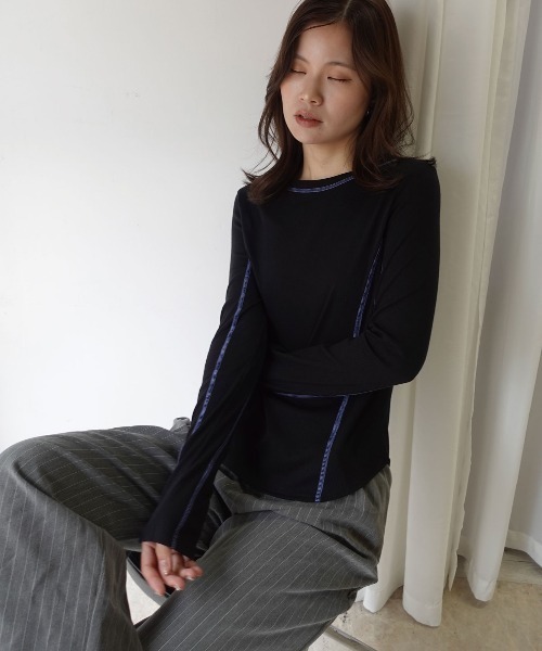CORNERS（コーナーズ）の「メランジリブバイカラートップス（Tシャツ/カットソー・レディース・ブラウン/グレー/ブラック/ベージュ系その他・M）」の18枚目の写真