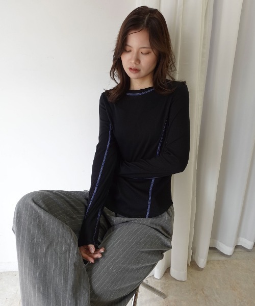 CORNERS（コーナーズ）の「メランジリブバイカラートップス（Tシャツ/カットソー・レディース・ブラウン/グレー/ブラック/ベージュ系その他・M）」の19枚目の写真