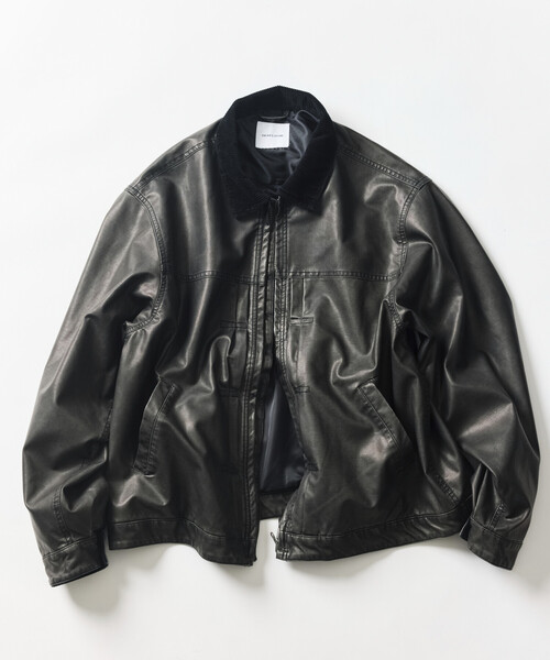FREAK'S STORE(フリークスストア)の「LEATHERETTE TRACKER JACKET/レザレット トラッカージャケット(ブルゾン・メンズ・ブラック/ダークブラウン/ベージュ/ブラウン・LARGE/MEDIUM)」の2枚目の写真