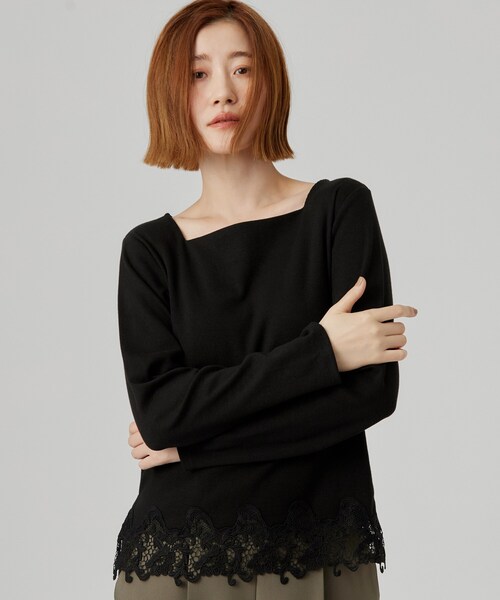 grove(グローブ)の「裾レーススクエアネックカットソー(Tシャツ/カットソー・レディース・ホワイト系5/オフホワイト/ブラック・02/04/03/05)」の1枚目の写真