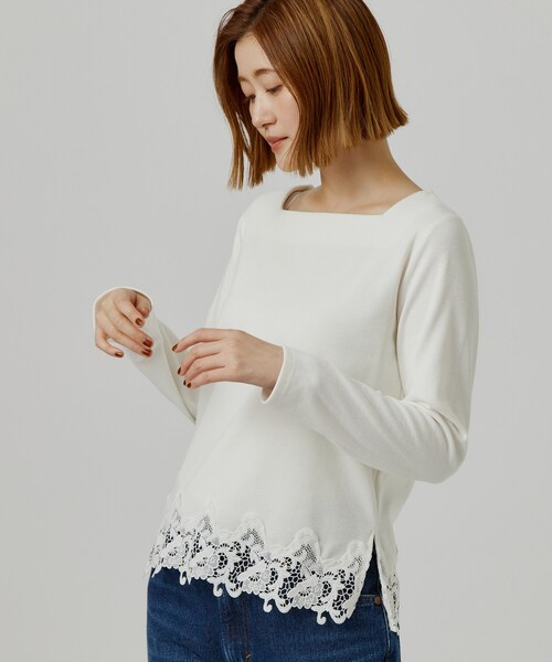 grove(グローブ)の「裾レーススクエアネックカットソー(Tシャツ/カットソー・レディース・ホワイト系5/オフホワイト/ブラック・02/04/03/05)」の5枚目の写真