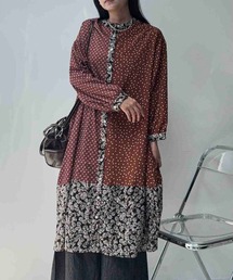 ☆ゆったり コクーンシルエット まぜまぜ配色 長袖ワンピース