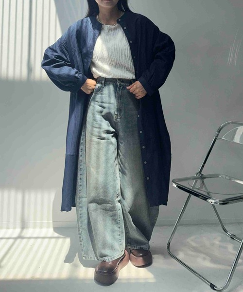AS KNOW AS plus(アズノゥアズプラス)の「☆ゆったり コクーンシルエット まぜまぜ配色 長袖ワンピース(ワンピース・レディース・ブラック系/ブラウン系その他/ブラック系その他/ネイビー系・FREE)」の16枚目の写真