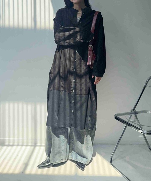 AS KNOW AS plus(アズノゥアズプラス)の「☆ゆったり コクーンシルエット まぜまぜ配色 長袖ワンピース(ワンピース・レディース・ブラック系/ブラウン系その他/ブラック系その他/ネイビー系・FREE)」の9枚目の写真