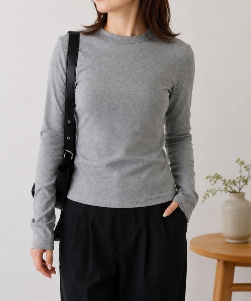 Miniministore（ミニミニストア）の「長袖Tシャツレディース無地ロンTインナー（Tシャツ/カットソー・レディース・アイボリー/カーキブラウン/ネイビー/グレー/ライトグレー/ブラック/ホワイト/ベージュ・FREE）」の6枚目の写真