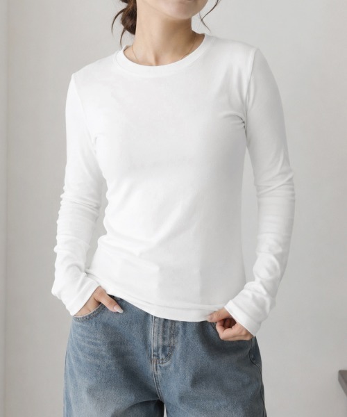 Miniministore（ミニミニストア）の「長袖Tシャツレディース無地ロンTインナー（Tシャツ/カットソー・レディース・アイボリー/カーキブラウン/ネイビー/グレー/ライトグレー/ブラック/ホワイト/ベージュ・FREE）」の9枚目の写真