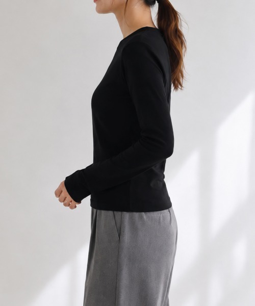 Miniministore（ミニミニストア）の「長袖Tシャツレディース無地ロンTインナー（Tシャツ/カットソー・レディース・アイボリー/カーキブラウン/ネイビー/グレー/ライトグレー/ブラック/ホワイト/ベージュ・FREE）」の14枚目の写真